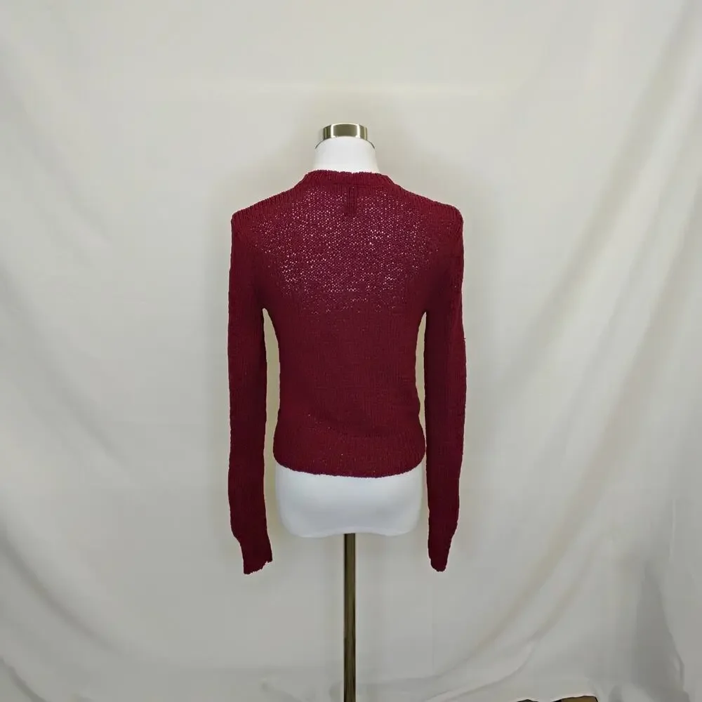 Lauren Ralph Lauren Cardigan Sweater Women's S Cropped Red Textured Knit #J5843